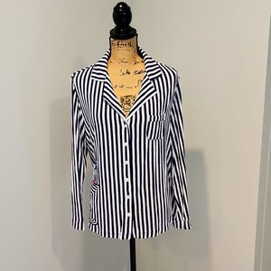 Soma Cool Nights Long Sleeve Notched Collar Top, Navy & White, Size Large